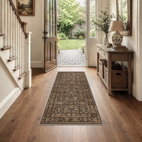 Washable 2x5 Kitchen Non-Slip Runner Rug Vintage Brown Throw Carpet by HOME