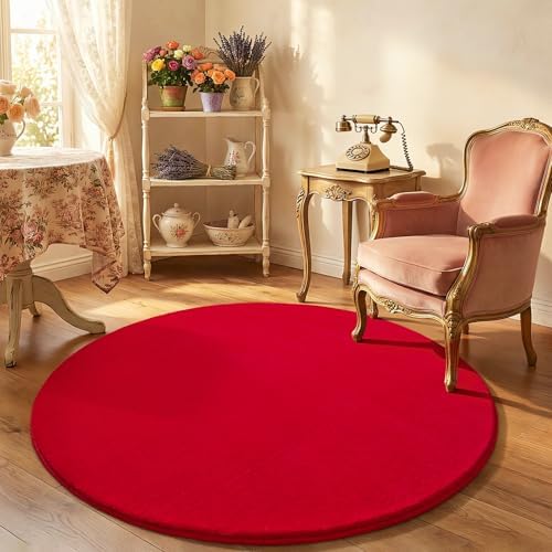Amearea Red Round Area Rug 5ft Washable Circle Rugs for Bedroom Living Room - Image 7