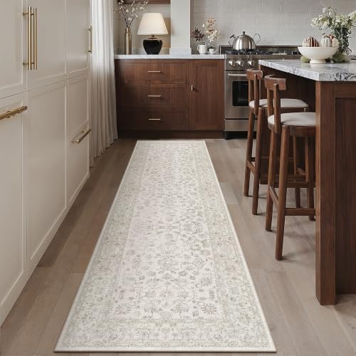 PureCozy 2x10 Beige White Runner Rug Washable Hallway Non Slip Kitchen - Image 3