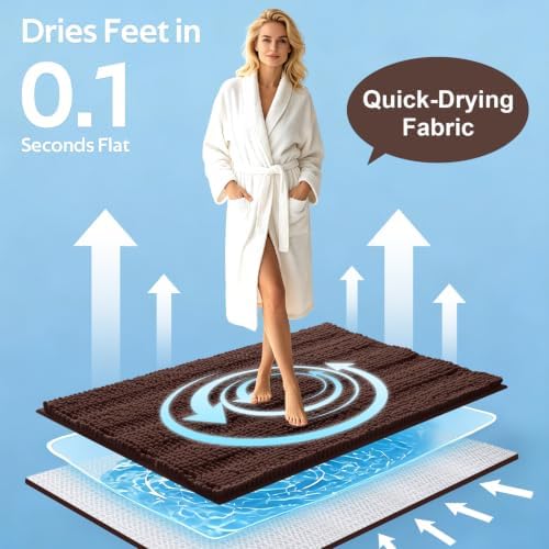 ACCUMTEK Striped Brown Bathroom Rug Mat 36"x24" Ultra Soft, Non Slip Chenille Bath Rugs, Absorbent Plush Shaggy Bath Mats for Bathroom, Bedroom, Kitchen, Shower, Tub - Image 3