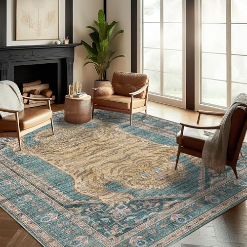 CHAMPLANT Washable Area Rug 10'x14' Boho Design Non-Shedding Easy Care Ideal for High Traffic Areas in Living Room Bedroom Office Coffee Table Kitchen Large Carpet by CHAMPLANT