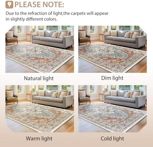 BESTSWEETIE Washable Boho 9x12 Area Rug, No Pile, Living Room, Green Brick - Image 6