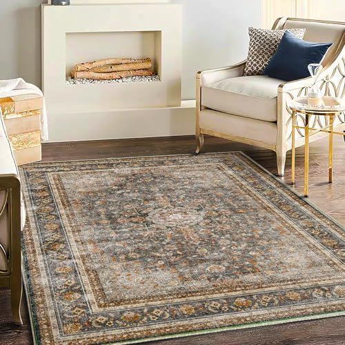 CHAMPLANT Area Rug 5'x7' Washable Rug Traditional Floor Cover Thin Retro Kitchen Indoor Distressed Non Slip Carpet for Living Room Bedroom Dining Room by CHAMPLANT