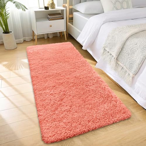 OLANLY 2x6 Machine Washable Runner Rugs for Hallway, Soft Fluffy Shaggy Bedside Rugs for Bedroom, Living Room, Indoor Floor Carpet for Kids Girls and Boys, Home Decor Aesthetic, Coral Red - Image 3