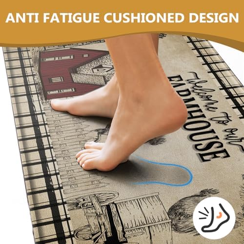 2PCS Farmhouse Kitchen Rugs,Retro Rooster Anti Fatigue Kitchen Mat - Image 5