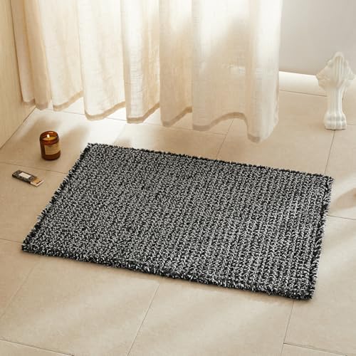 TYUU Waffle Bath Mat, Boho Bathroom Rugs Non Slip, 36x24 Black & White by TYUU