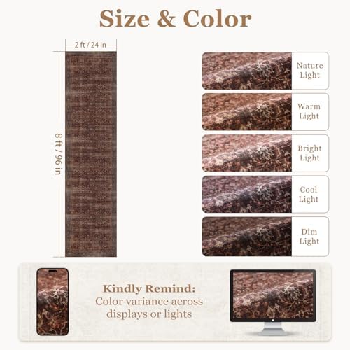 Vintage 2x8 Kitchen Runners Brick Red, Washable Non Slip Runner Rug for Hallway Entryway, Ultra Thin Low Pile Print Carpet Runner for Bathroom/Mudroom/Corridor/Laundry Room, Rustic Farmhouse - Image 2