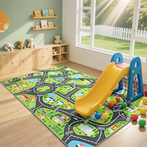BENRON Kids Car Play Rugs 4x6, Educational City Road Play Mat for Toy Cars - Image 3