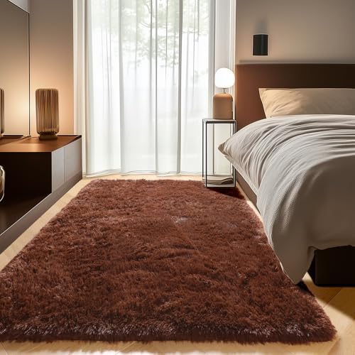 Brown Area Rugs for Bedroom Living Room, Fluffy 4x6 Man Cave Bedside Rug by ONASAR