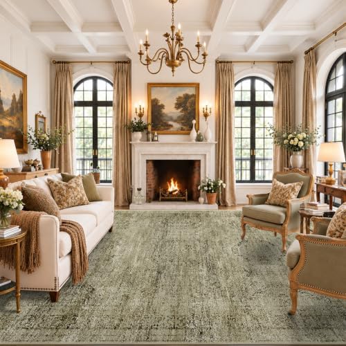 Area Rugs for Living Room Dining Room 9x12 Washable Non-Slip Vintage Brown by WelcometoBabovid