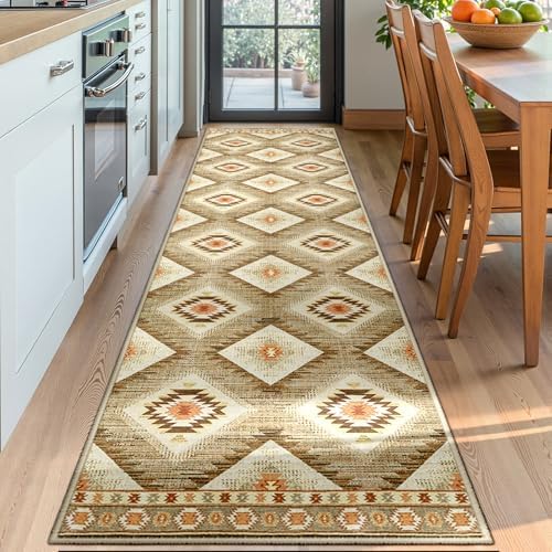Area Rug 2x6 Rug Machine Washable Non-Slip Low Pile Print Pattern Western Rug for Living Room Bedroom Entryway Tribal Series -Cream/Camel - Image 2