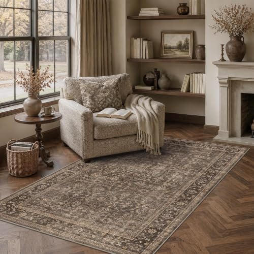 JOOJA 3x5 Dark Brown Vintage Washable Area Rug Non Slip Indoor Entryway Rug by JOOJA
