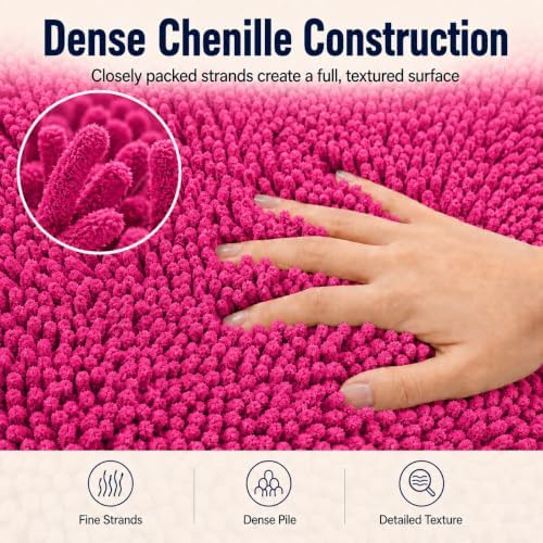 Hot Pink 2 Piece Bathroom Set Chenille Rugs Mat for Kitchen/Living Room - Image 6