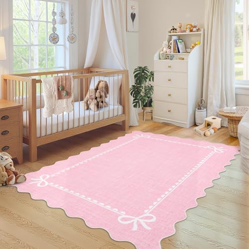 GarveeHome Scalloped Bow Rug 3x5 Washable Pink Rugs for Bedroom Living Room by GarveeHome