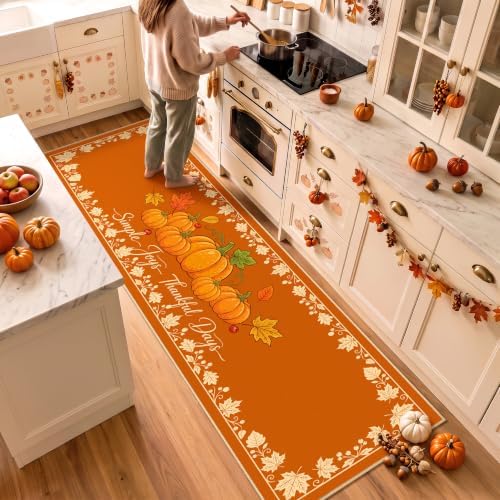 Fall Kitchen Rugs Runner 2.6'x10', Hello Pumpkin Mats for Hallway by Acapet