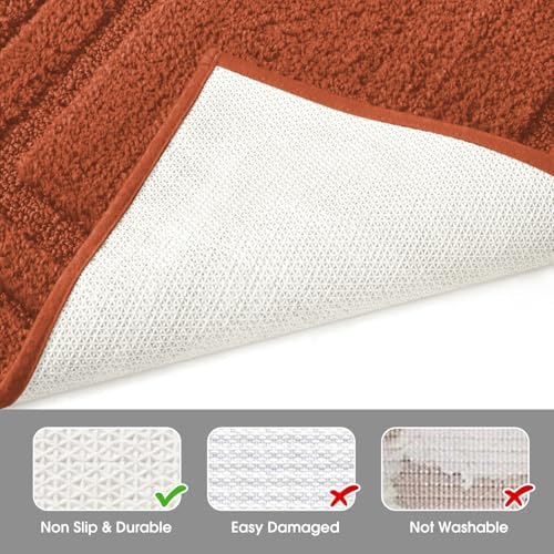 HOMEIDEAS Fall Bathroom Rugs Set of 3, Non Slip Bath Mats, Burnt Orange - Image 5