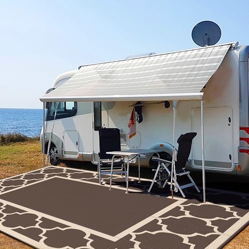 GENIMO Outdoor Rug, Waterproof Plastic Rugs 10'x14' for Camping Coffee Beige - Image 4