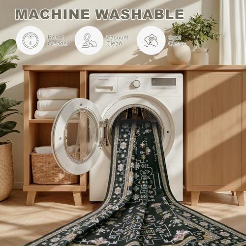 Hallway Runner Rug: 2.6x8 Kitchen Boho Rugs for Living Room Black - Image 7