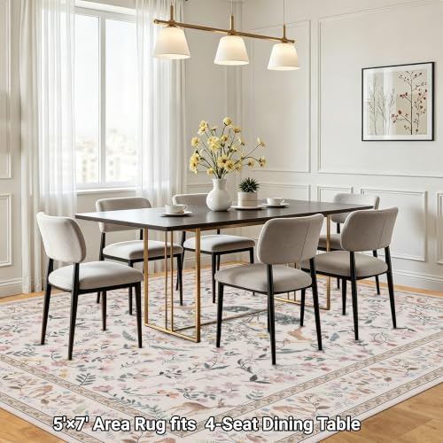 RCTJHOME 5x7 Beige Floral Nursery Kids Washable Area Rug Non-Slip Carpet - Image 4