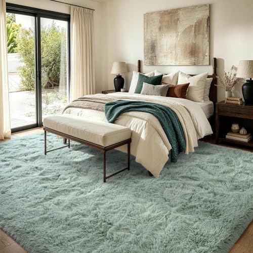 FinRèc Home 9x12 Non-Slip Fluffy Area Rugs for Living Room (Light Green) - Image 4