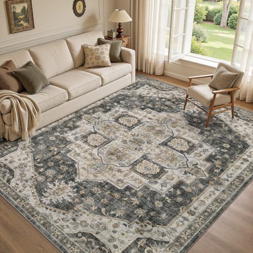 UERMEI 8x10 Area Rug for Living Room Washable Vintage Non Slip Black by UERMEI