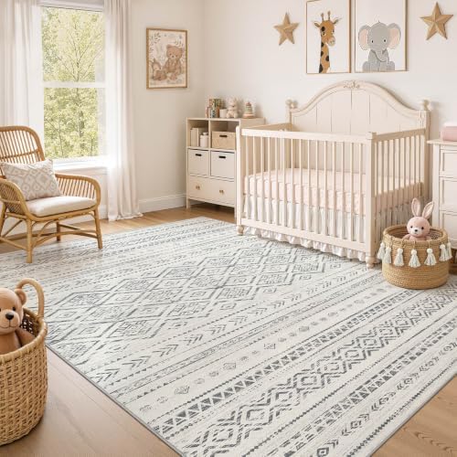 Nakagishi Boho 6x9 Area Rug Living Room Rugs Machine Washable Grey - Image 7