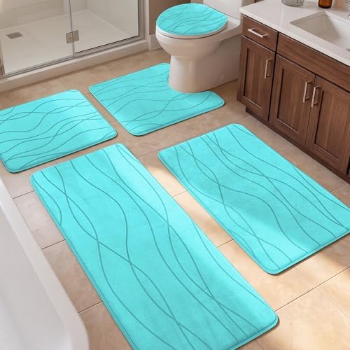 YIHOUSE Bathroom Rugs Set 5 Piece, Memory Foam Bath Mat Teal by YIHOUSE