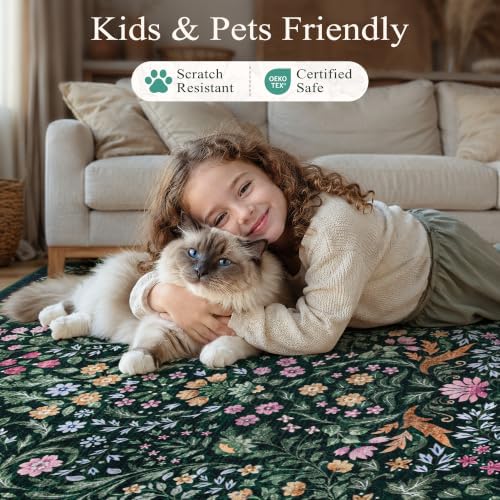 Tosuoka 6x9 Area Rugs Washable Floral Rug Boho Dark Green Carpet Farmhouse - Image 6