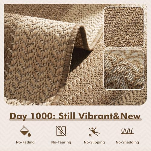 MontVoo-Outdoor Rug-Patio Rug 8x10 ft Polypropylene Indoor Outdoor Rugs Outdoor Carpet for Patio Deck Balcony Porch, Textured Weave, Durable for High Traffic, Fade-Resistant, Modern Neutral Brown - Image 2