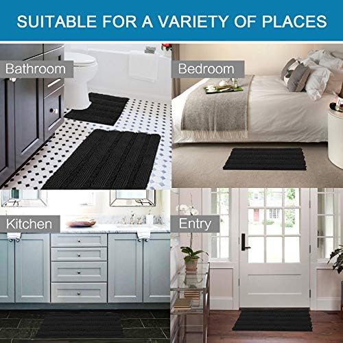 H.VERSAILTEX Bathroom Rugs Bath Rug Set 2 Piece Bathroom Contour Rug Toilet Mat Sets Non Slip Contour Bath Rug Set Ultra Thick Water Absorbent Striped Washable(20" x 32" Plus 20" x 20" U, Black) - Image 6