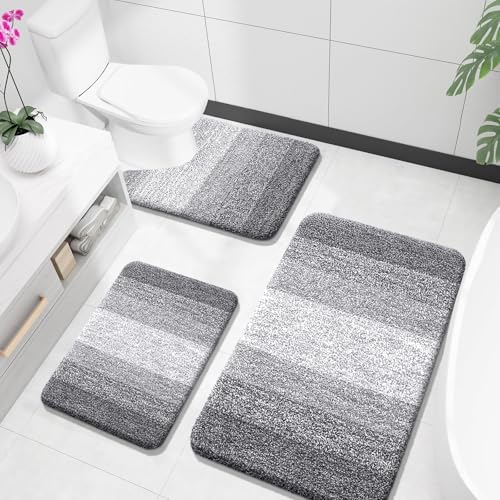 OLANLY Microfiber Bathroom Rugs Sets 3 Piece, Absorbent Bath Mats, Grey by OLANLY