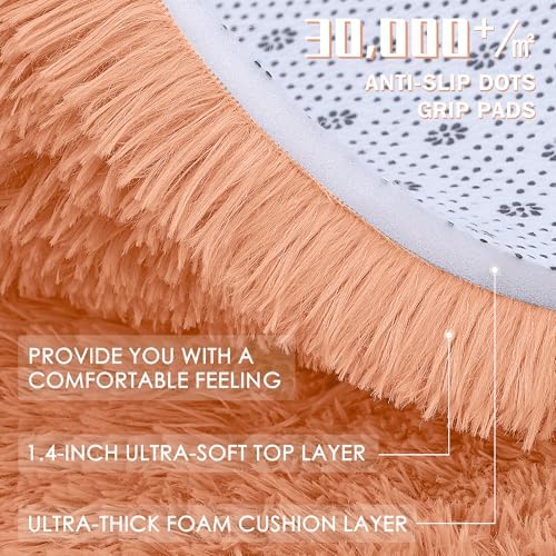 OLANLY Muted Orange Round Rugs for Bedroom - Machine Washable, 6 ft Circle Area Rugs for Living Room, Soft and Fluffy Shaggy Carpet for Teen Girl and Boys, Nursery Rooms, Dorms, Home Decor Aesthetic - Image 5