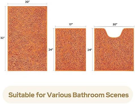 HOMEIDEAS Bathroom Rugs Set of 3, Super Soft Absorbent Chenille Bath Rugs - Image 3