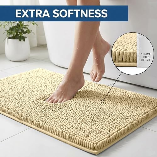 Bathroom Rugs Sets 2 Piece,Super Absorbent Chenille Bath Mats and U-Shaped Toilet Rug,Strong PVC Non Slip Backing,Microfiber Washable Dry Quickly Bath Mats for Bathroom(20"x32"+20"x20"U, Camel) - Image 3
