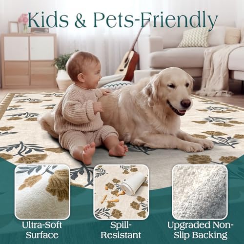 Beige 9x12 Area Rug for Living Room, Soft Washable Boho Bedroom Rug - Image 2