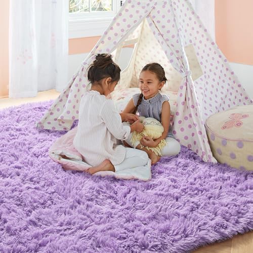 Fluffy Soft Purple Rug 5x7 Ft, Shaggy Rugs for Girls Bedroom Living Room - Image 6