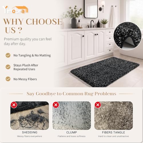 Yimobra Bathroom Runner Rug Non Slip 70x24, Long Bath Mat, Black&White - Image 3