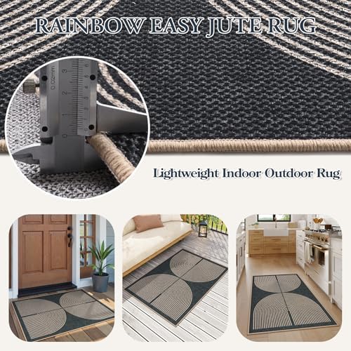 Lahome Rainbow Easy Jute Rugs for Entryway, 32"x48" Black Door Mat Non Slip - Image 4
