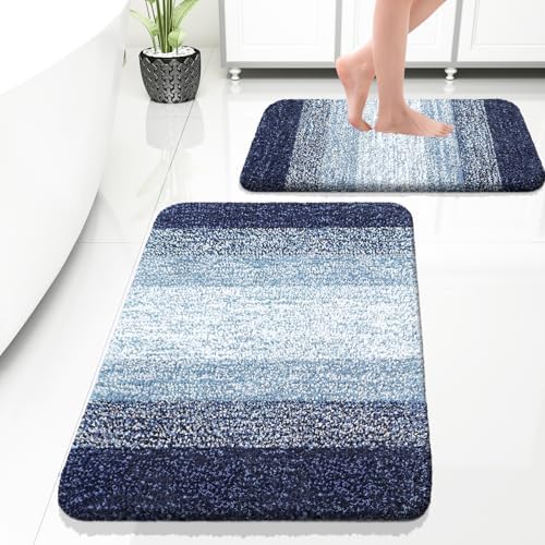 OLANLY Micorfiber Bathroom Rug Set 2 Piece, Absorbent Bath Mats, Airy Blue by OLANLY