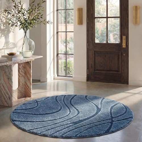 SAFAVIEH Florida Shag Round Rug 8', Soft Plush Light Blue & Blue SG471-6065 by Unknown