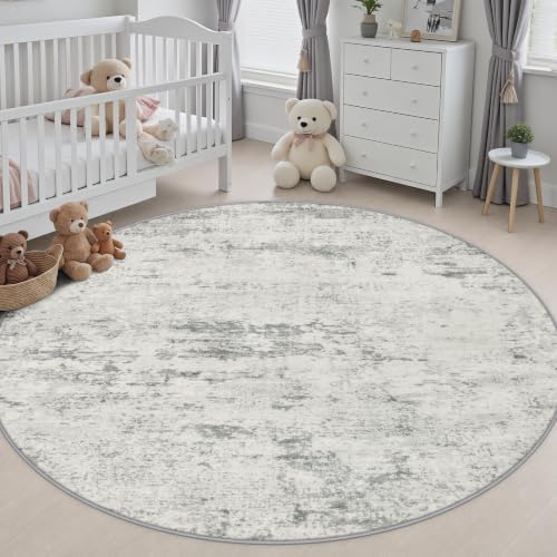 Round Area Rug Living Room: 6 ft Modern Washable Carpet Gray - Image 5