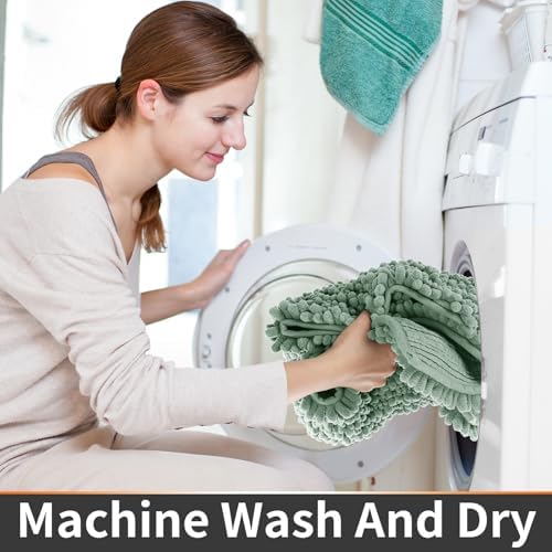 Yimobra Toilet Rug U Shaped Washable 24x24 Inch - Ultra Soft Absorbent Chenille Bath Rugs for Toilet, Quick Dry & Machine Washable, Non Slip Contour Bathroom Mat, Green - Image 5