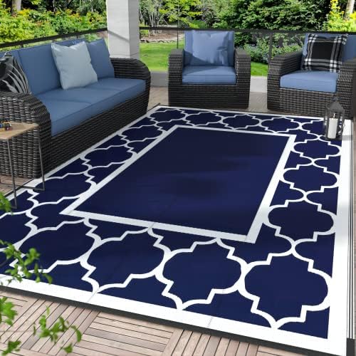 GENIMO Outdoor Rug, Waterproof Plastic Rugs for Patio, 4'x6' Blue White by GENIMO