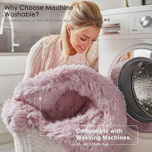 OLANLY Blush Round Rugs for Bedroom - Machine Washable, 7 ft Circle Area Rugs for Living Room, Soft and Fluffy Shaggy Carpet for Teen Girls and Boys, Nursery Rooms, Dorms, Home Decor Aesthetic - Image 3