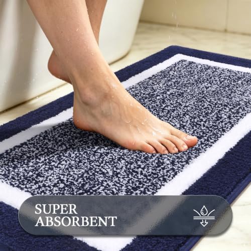 Pauwer Bathroom Rugs 3 Piece Set, Non Slip Washable Bath Mat, Navy - Image 4