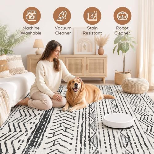 Nakagishi Black Rug Living Room Rugs: 10x14 Machine Washable Boho Large Neutral Modern Soft Moroccan Stain Resistant Indoor Floor Non Slip Accent Carpet for Bedroom Nursery Kids Playroom Office - Image 3