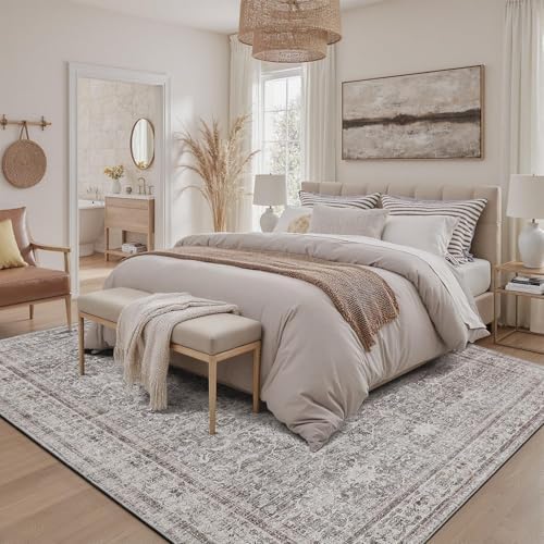 DCX Gray 5x7 Rug, Kid & Pet Friendly with Rubber Back Non Slip, Machine Washable Stain Resistant Vintage Traditional Distressed Carpet, Rug for Living Room, Bedroom, Home Decor - Image 3