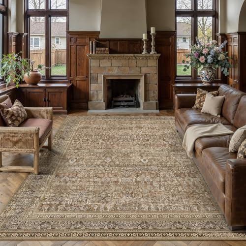 9x12 Brown Neutral Retro Area Rug by WondRg