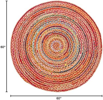 Hausattire Jute Cotton Braided Woven Area Rug 5 Feet Round - Multi Color - Image 2