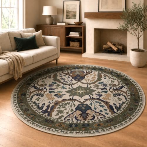 Area Rug for Living Room 6 Round Washable Floral Rug by Unknown